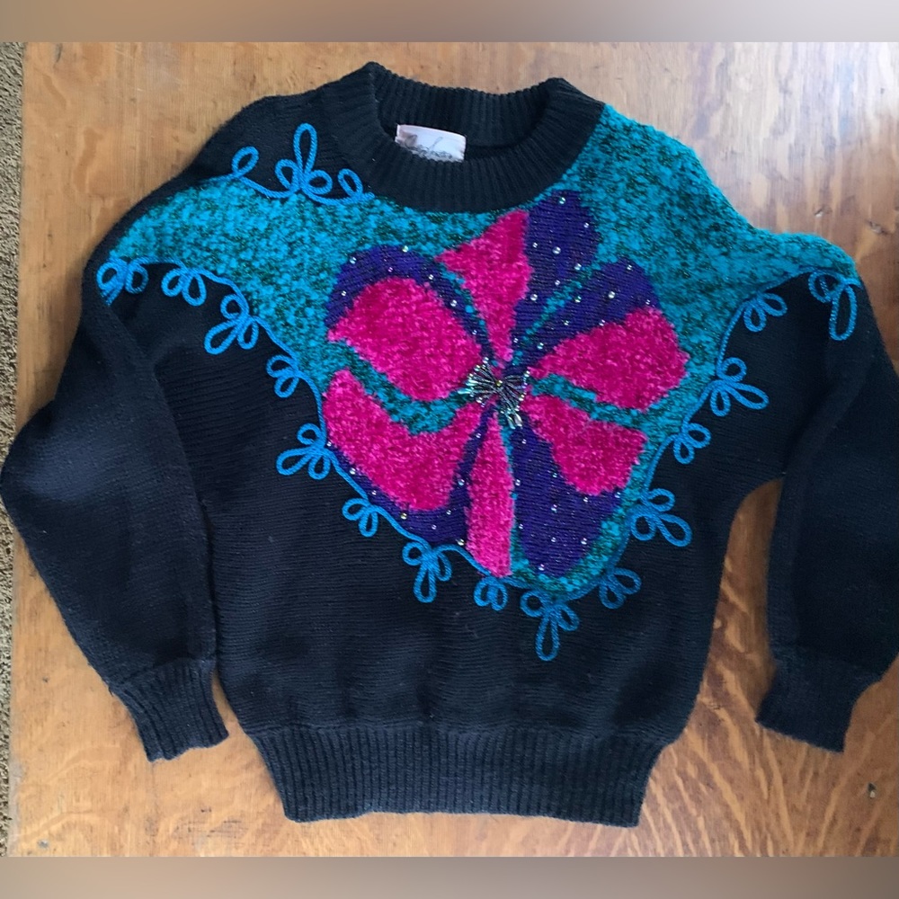 Vintage Jacklyn Smith Sweater Med Embellished 80s Grannycore Grandma